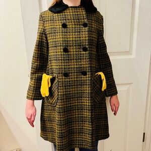 VTG Pendleton Wool 50s Plaid Double Breasted Fur Collar Peacoat Women No Size